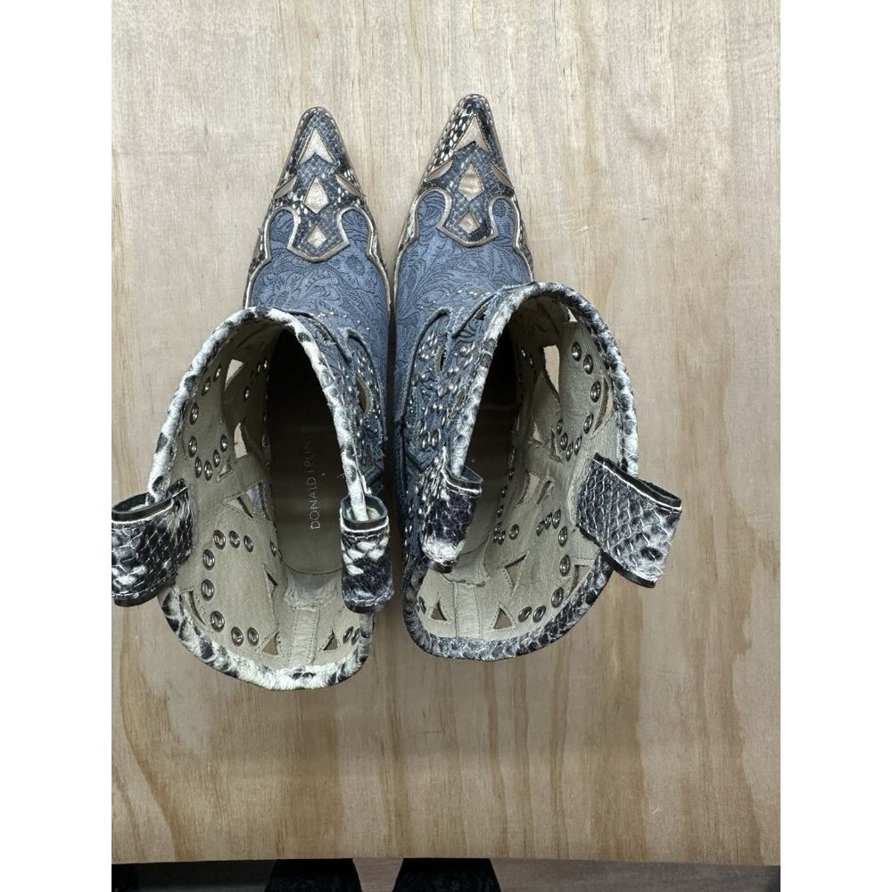 Donald J Pliner Women’s Westen Sami Cowboy Boots Cut Outs Snake Skin Sz 7 Blue - Picture 3 of 10